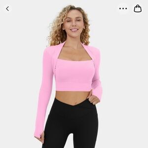Plush Long Sleeve Thumb Hole 2 in 1 Cropped Yoga Sports Top
